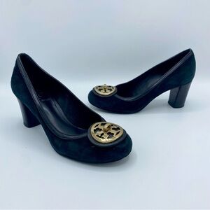Tory Burch Black Softy Suede Selma Mid Heel Pump Size 5